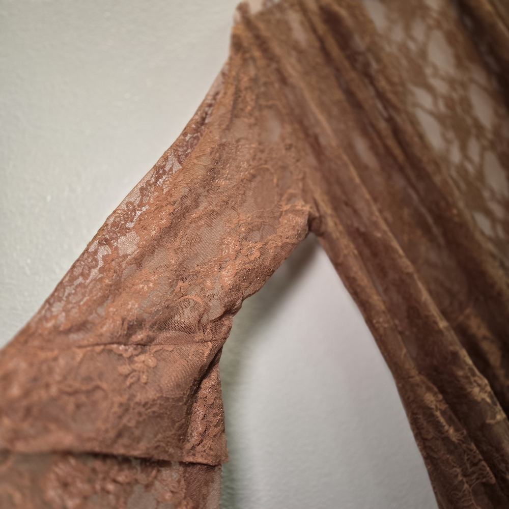 Brown Layered Lace Boho Romantic Duster Coat 2x Or‎ 3x Made In USA Western Ranch - Picture 4 of 14